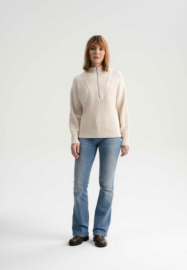 Rib Knit Troyer KIMAYA cream melange | MELAWEAR