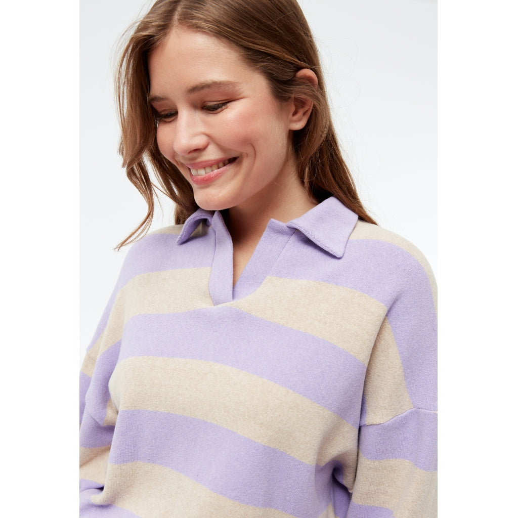 Sweater GBResa Light Beige / Light Amethyst Stripes | Givn