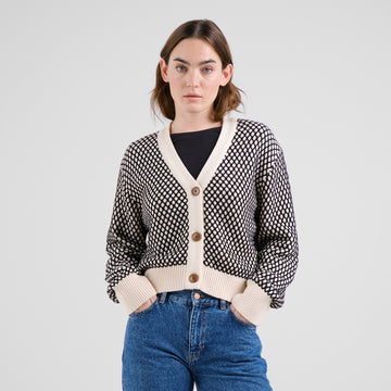 Cardigan Kanan Bubble Knit Black/Vanilla White | DEDICATED