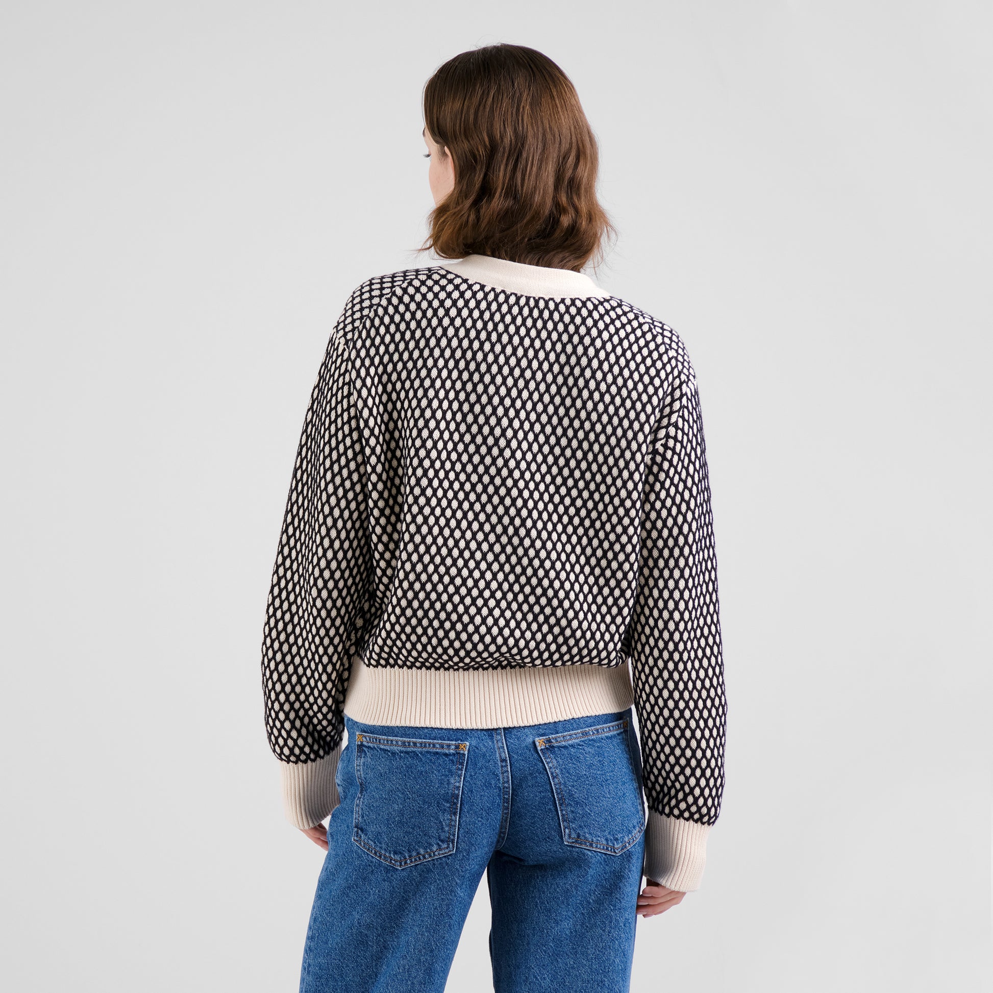 Cardigan Kanan Bubble Knit Black/Vanilla White | DEDICATED