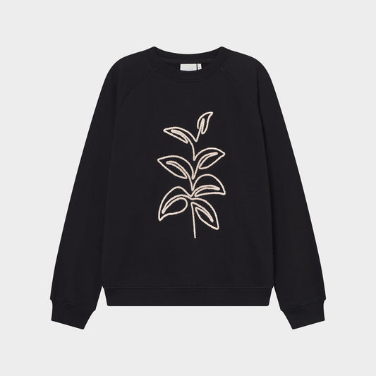 Sweatshirt Ystad Line Art Leaves Black | DEDICATED