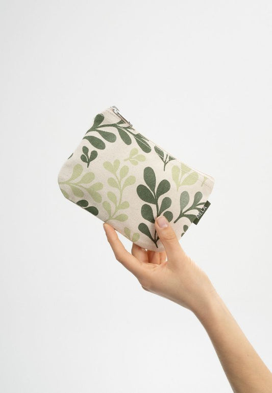 Small Pouch greige / green leaf print | MELAWEAR