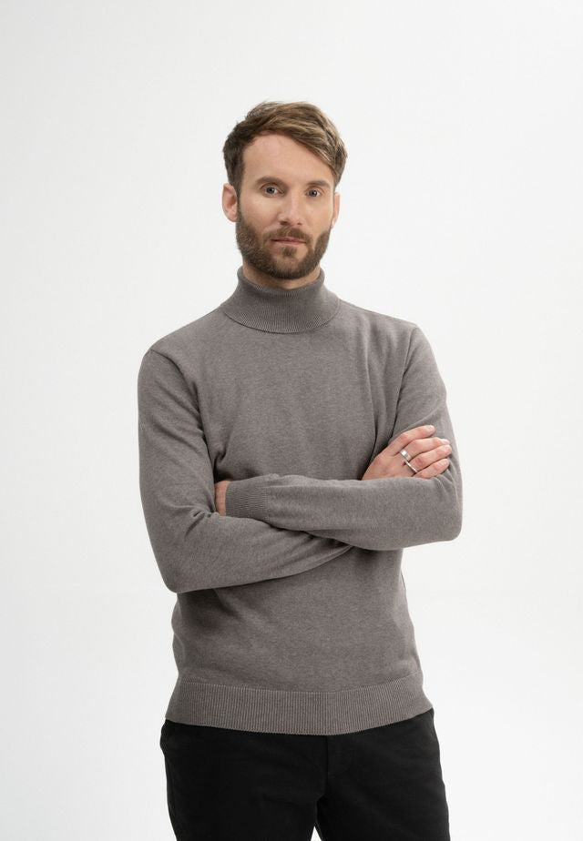 Fine Knit Turtleneck Jumper KANJA bear melange | MELAWEAR