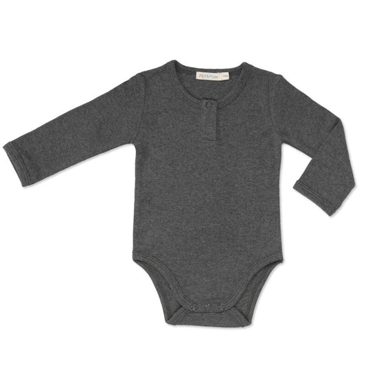 Rib henley body l/s drak grey melange | Phil&Phae
