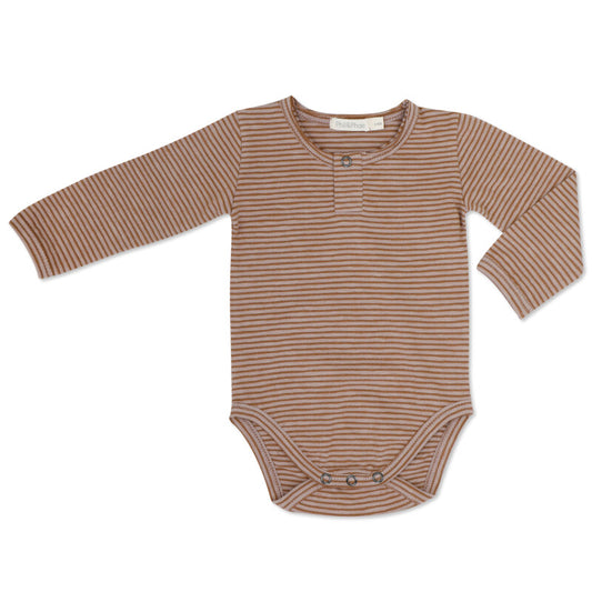 Henley body l/s stripes sepia brown | Phil&Phae
