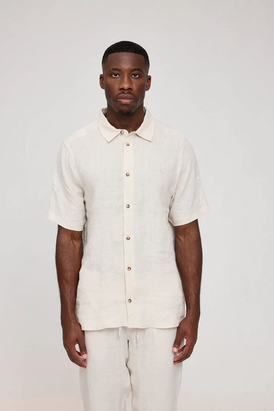 Hemd Shortsleeve Linen Shirt moon | MAZINE