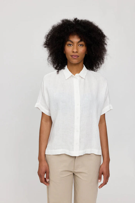 Short Sleeve Linen Shirt bright white | MAZINE