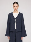 Linen Blouse w Binding ink blue | MAZINE