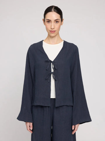 Linen Blouse w Binding ink blue | MAZINE