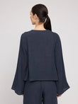 Linen Blouse w Binding ink blue | MAZINE
