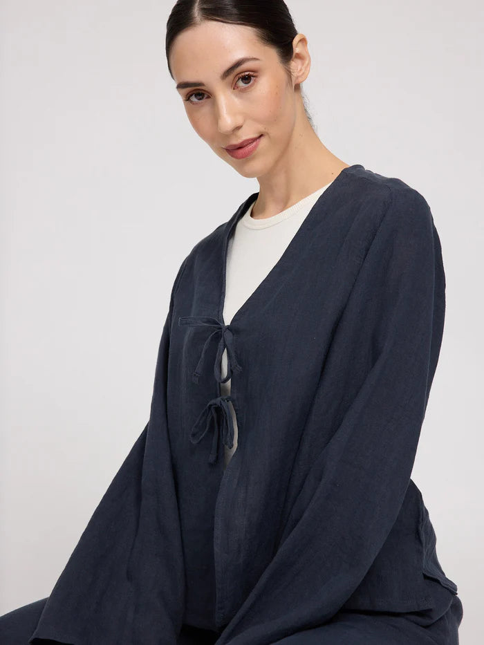 Linen Blouse w Binding ink blue | MAZINE