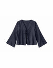 Linen Blouse w Binding ink blue | MAZINE