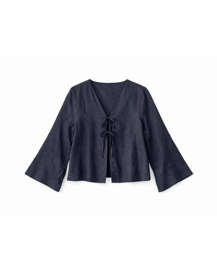Linen Blouse w Binding ink blue | MAZINE