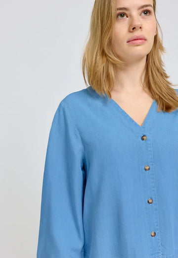V-Neck Tencel Blouse dark blue wash | MAZINE