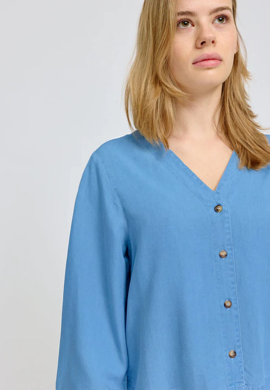 V-Neck Tencel Blouse dark blue wash | MAZINE