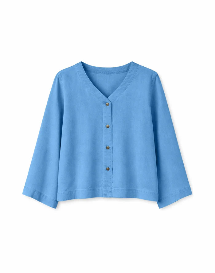 V-Neck Tencel Blouse dark blue wash | MAZINE