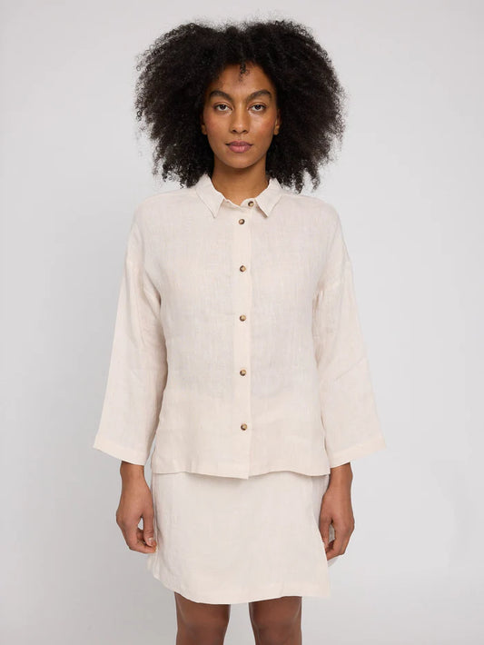 3/4 Sleeve Linen Shirt moon | MAZINE