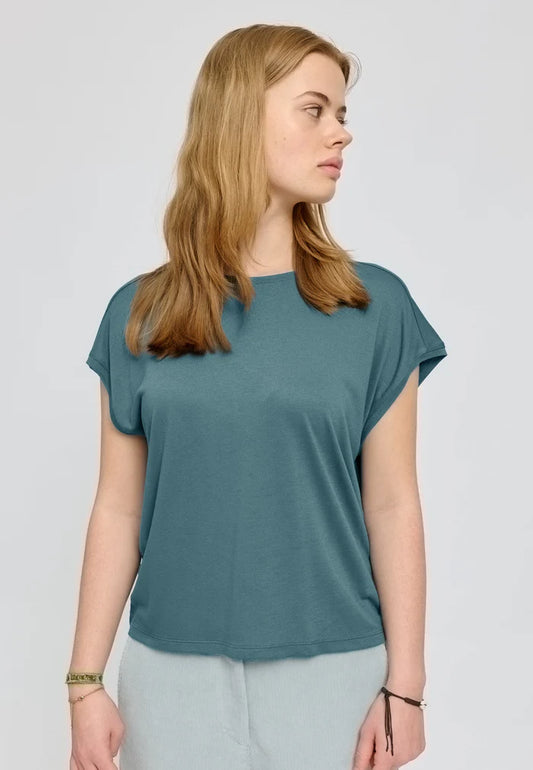 Ecovero Viscose Cropped T-Shirt steel blue | MAZINE