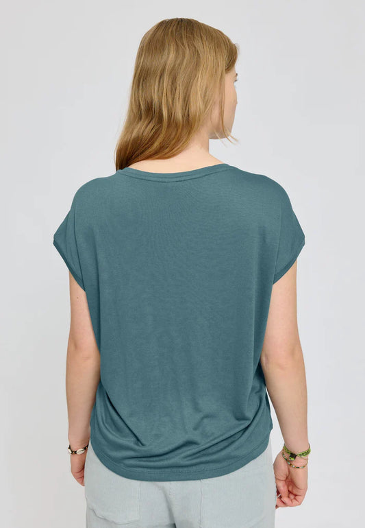 Ecovero Viscose Cropped T-Shirt steel blue | MAZINE