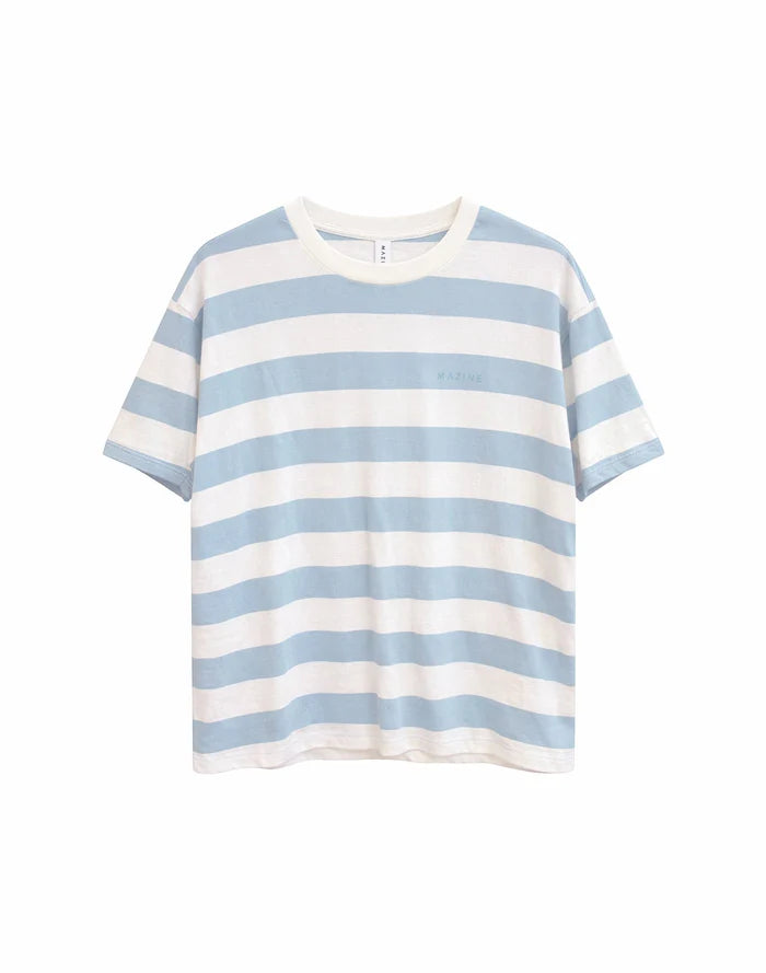 Bold Striped T-Shirt pastel blue/offwhite | MAZINE