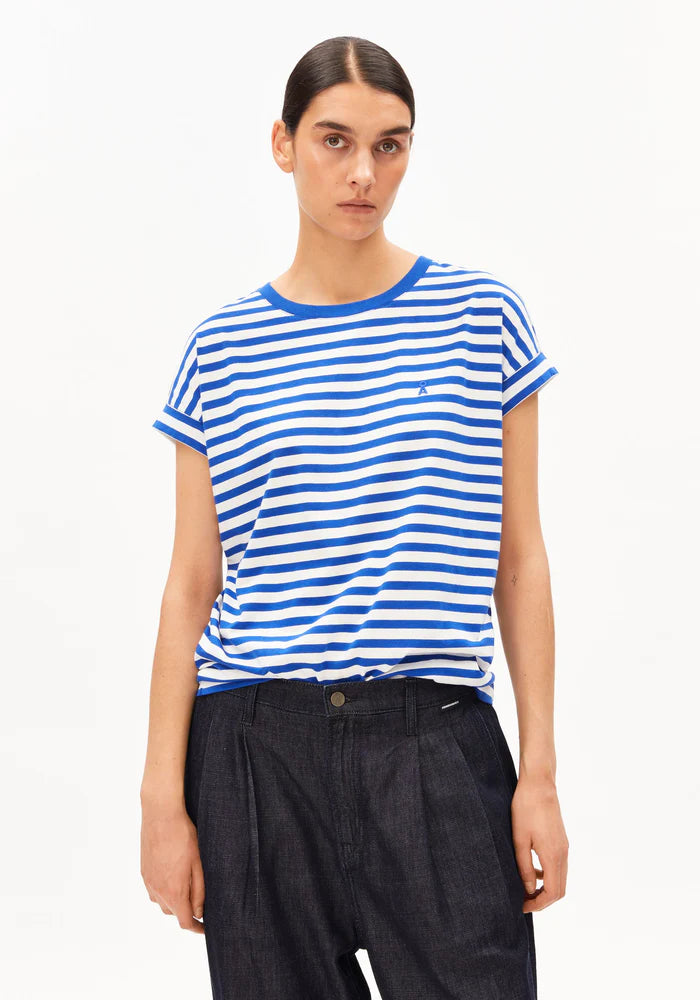 T-Shirt IDAARA STRIPES white-dynamo blue | ARMEDANGELS