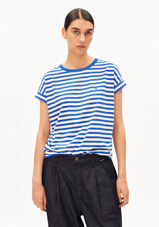 T-Shirt IDAARA STRIPES white-dynamo blue | ARMEDANGELS