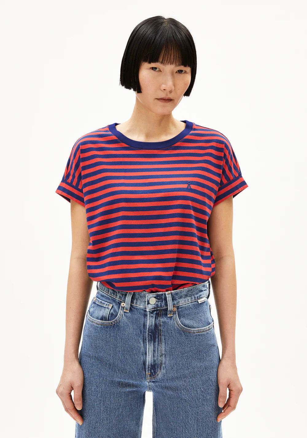 T-Shirt IDAARA STRIPES blue noon-coral blush | ARMEDANGELS