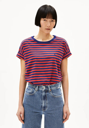 T-Shirt IDAARA STRIPES blue noon-coral blush | ARMEDANGELS