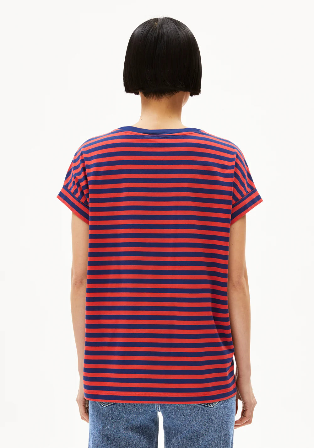 T-Shirt IDAARA STRIPES blue noon-coral blush | ARMEDANGELS