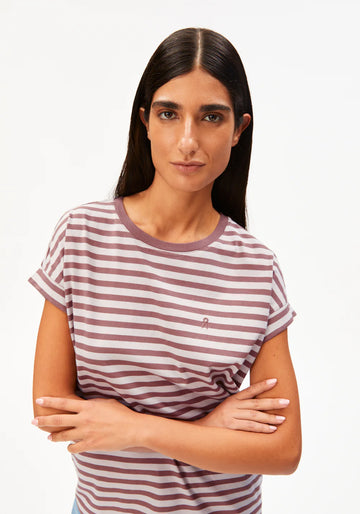 T-Shirt IDAARA STRIPES ice grape-dark berry | ARMEDANGELS