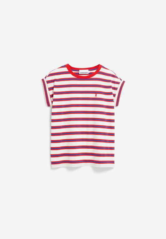 T-Shirt IDAARA STRIPES light oatmilk-mars red-dynamo blue | ARMEDANGELS
