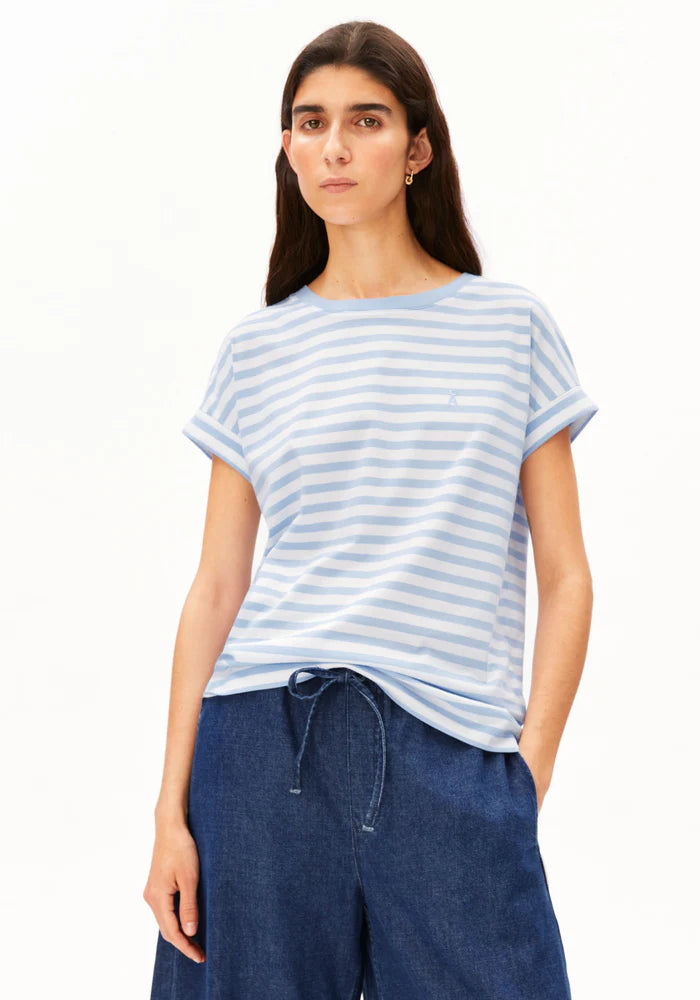 IDAARA STRIPE T-SHIRT white-soft blue | ARMEDANGELS