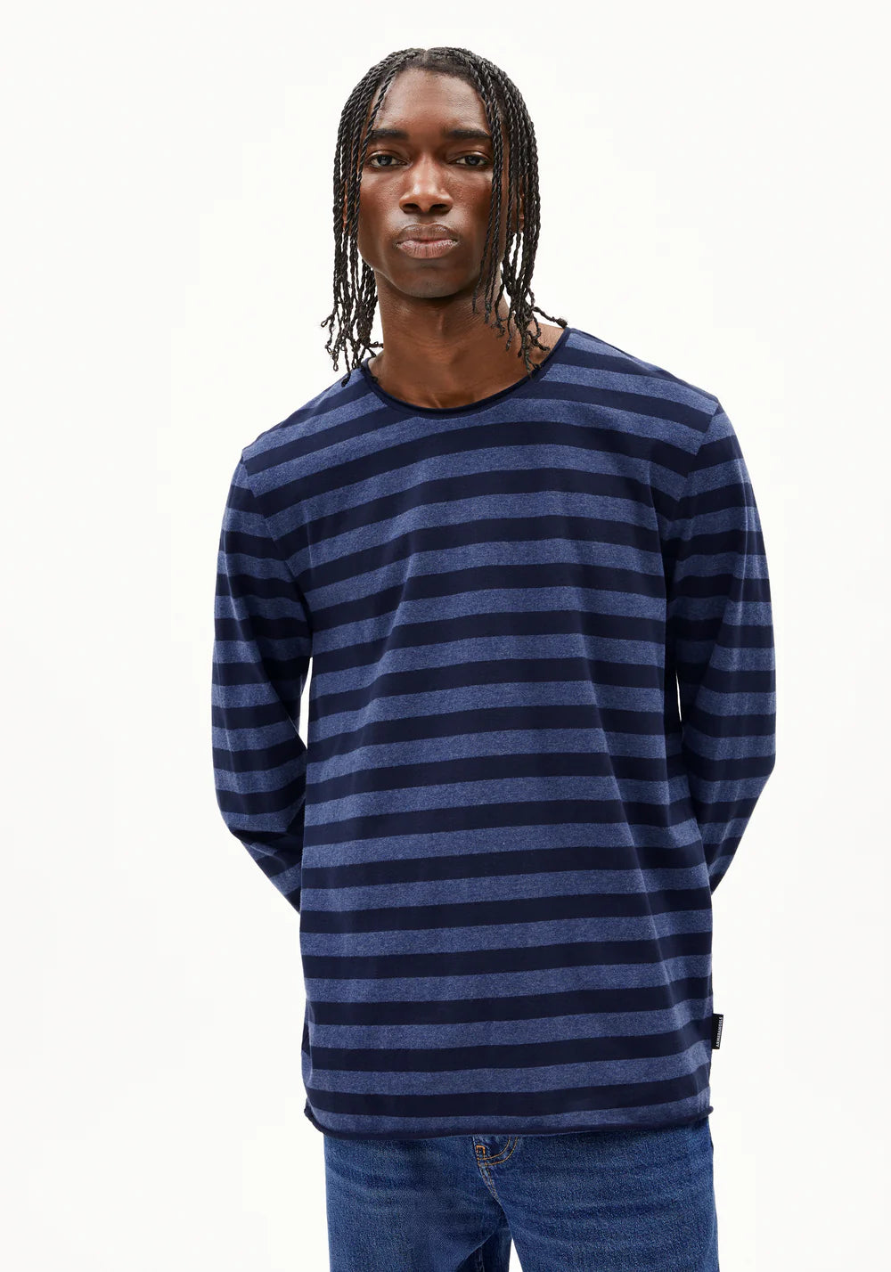 Longsleeve MAARKOS LS STRIPES BR blue melange-night sky | ARMEDANGELS