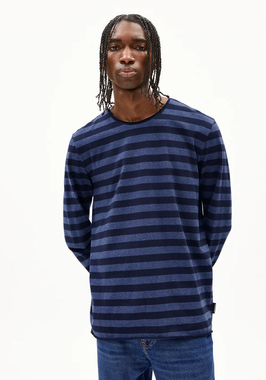Longsleeve MAARKOS LS STRIPES BR blue melange-night sky | ARMEDANGELS