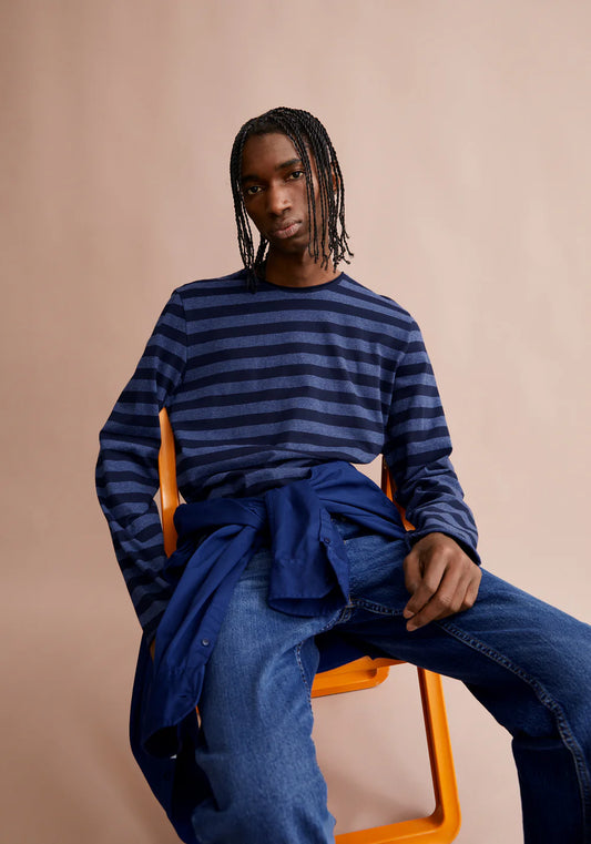 Longsleeve MAARKOS LS STRIPES BR blue melange-night sky | ARMEDANGELS