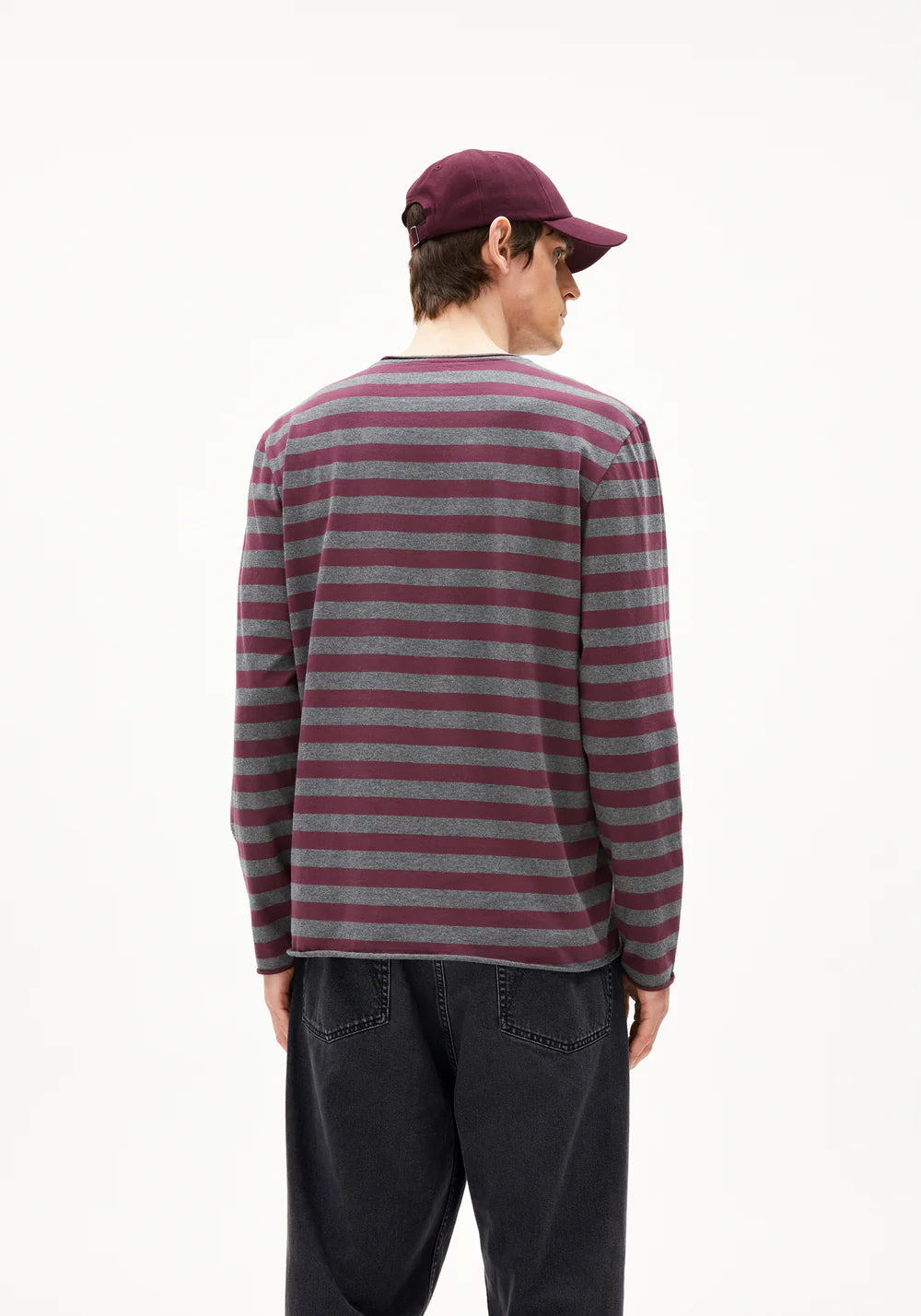 Longsleeve MAARKOS LS STRIPES BR steel melange-dark cranberry | ARMEDANGELS