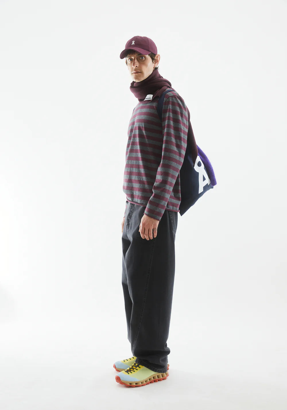 Longsleeve MAARKOS LS STRIPES BR steel melange-dark cranberry | ARMEDANGELS