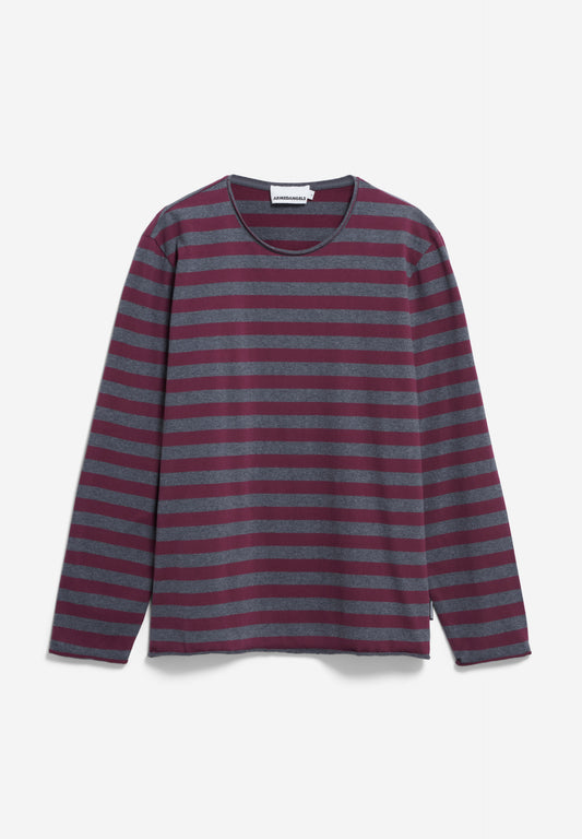 Longsleeve MAARKOS LS STRIPES BR steel melange-dark cranberry | ARMEDANGELS