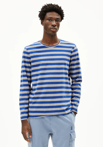 Longsleeve MAARKOS LS STRIPES BR silver melange-dark wave | ARMEDANGELS