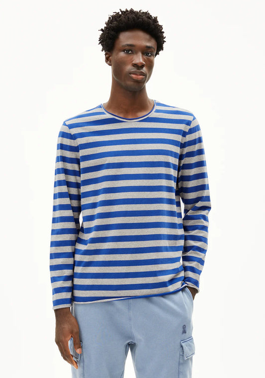 Longsleeve MAARKOS LS STRIPES BR silver melange-dark wave | ARMEDANGELS