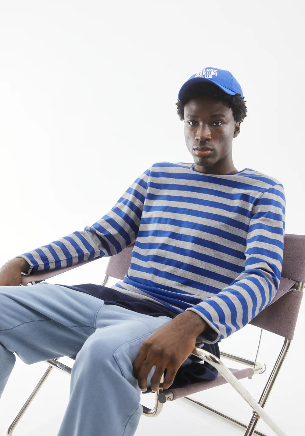 Longsleeve MAARKOS LS STRIPES BR silver melange-dark wave | ARMEDANGELS