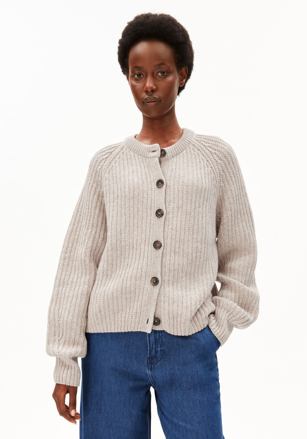 RIB KNIT CARDIGAN honey melange | ARMEDANGELS