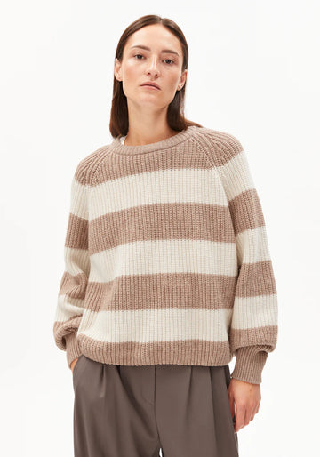 Strick Pullover KAAGI STRIPES camel melange  | ARMEDANGELS