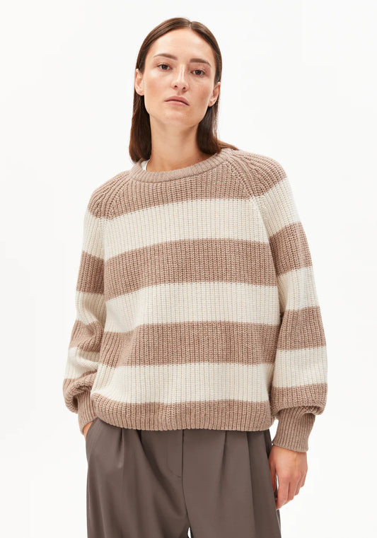 Strick Pullover KAAGI STRIPES camel melange  | ARMEDANGELS
