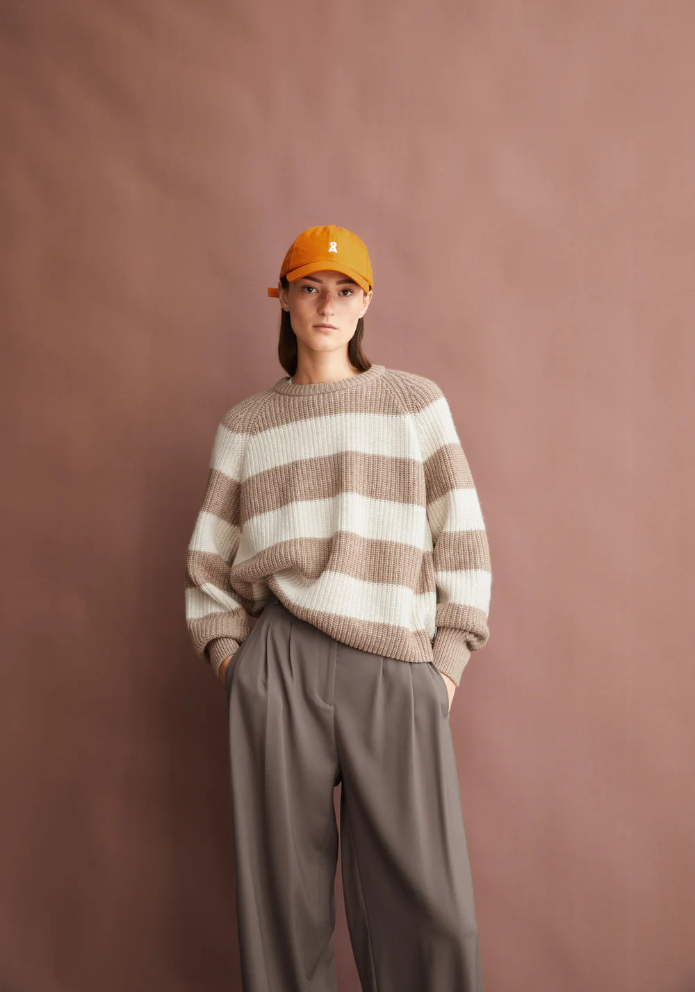Strick Pullover KAAGI STRIPES camel melange  | ARMEDANGELS