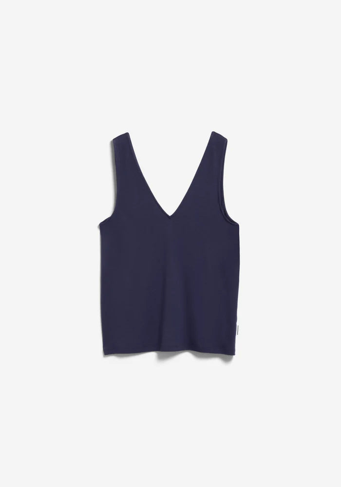 V-NECK JERSEY TOP  tinted navy | ARMEDANGELS