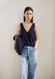 V-NECK JERSEY TOP  tinted navy | ARMEDANGELS