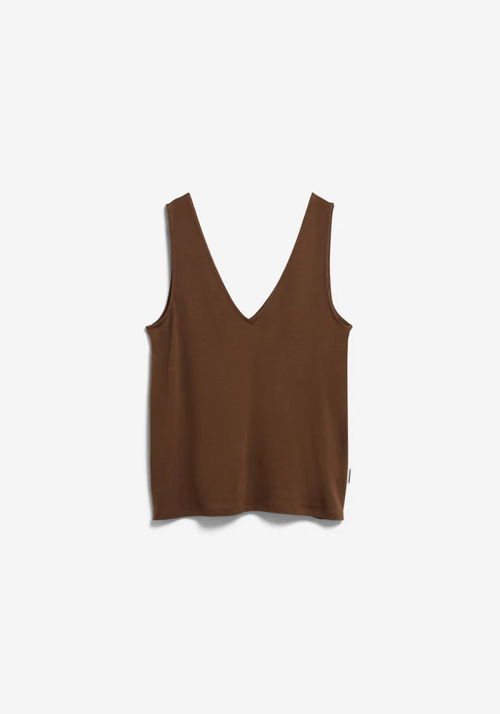 V-NECK JERSEY TOP  dried palm | ARMEDANGELS