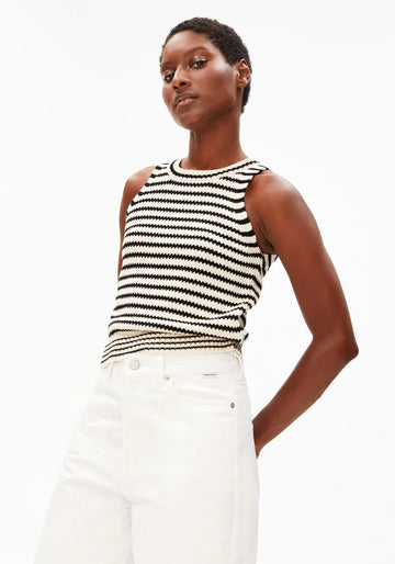 Stricktop STRIPE KNIT TOP undyed-black | ARMEDANGELS