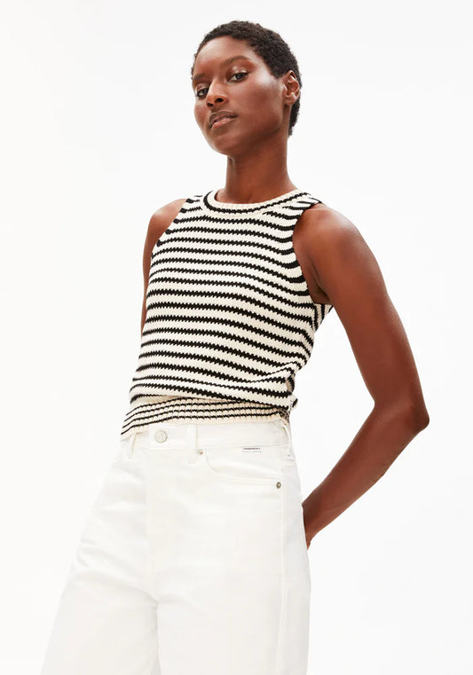 Stricktop STRIPE KNIT TOP undyed-black | ARMEDANGELS